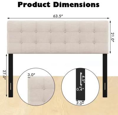 Linen Upholstered Headboard with Solid Rubber Wood Legs