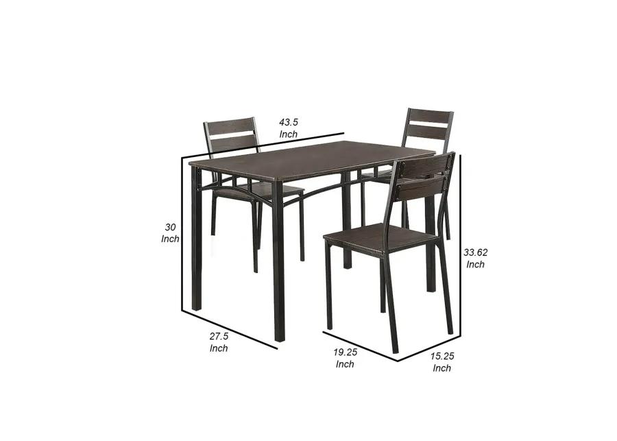 5 Piece Metal And Wood Dining Table Set In Antique Brown-Benzara