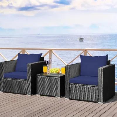 3 Pieces Patio Wicker Conversation Set with Cushion