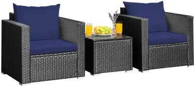 3 Pieces Patio Wicker Conversation Set with Cushion