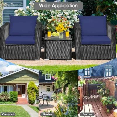 3 Pieces Patio Wicker Conversation Set with Cushion