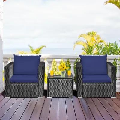 3 Pieces Patio Wicker Conversation Set with Cushion