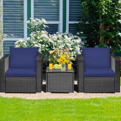 3 Pieces Patio Wicker Conversation Set with Cushion