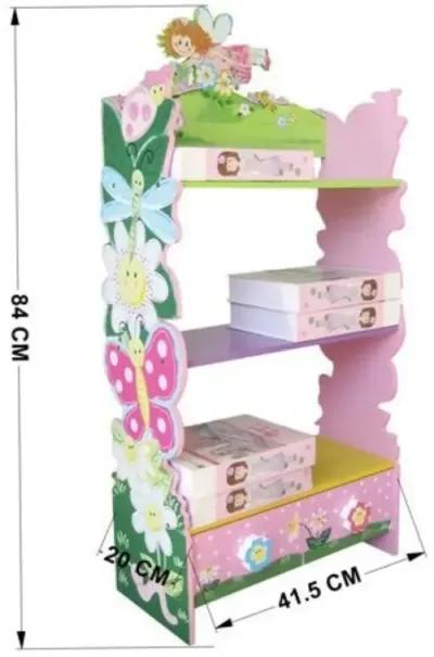 Kids Funnel Olivia the Fairy Girls Hand Painted 3 Tier Flower Bookcase with Drawers