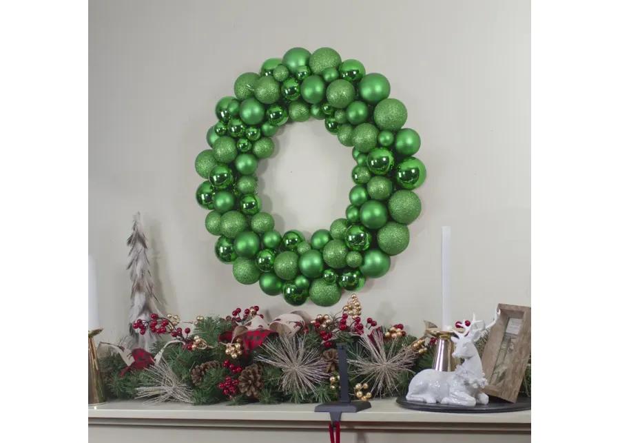 Green 3-Finish Shatterproof Ball Christmas Wreath - 24-Inch  Unlit