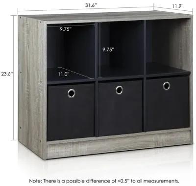 Furinno Basic 3x2 Cube Storage Bookcase Organizer with Bins, French Oak Grey/Black