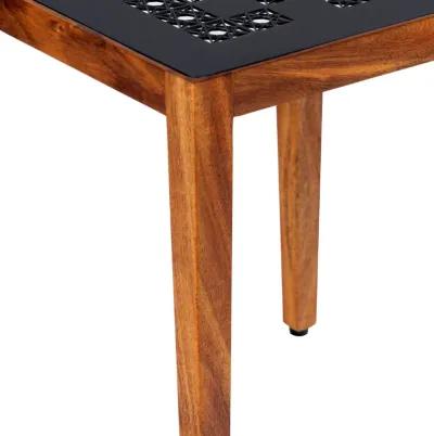 Alba 22 Inch 3 Piece Nesting Table Set, Laser Cut Metal, Black, Brown-Benzara