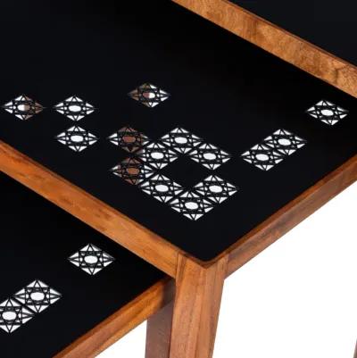 Alba 22 Inch 3 Piece Nesting Table Set, Laser Cut Metal, Black, Brown-Benzara