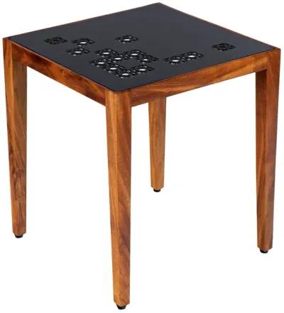 Alba 22 Inch 3 Piece Nesting Table Set, Laser Cut Metal, Black, Brown-Benzara