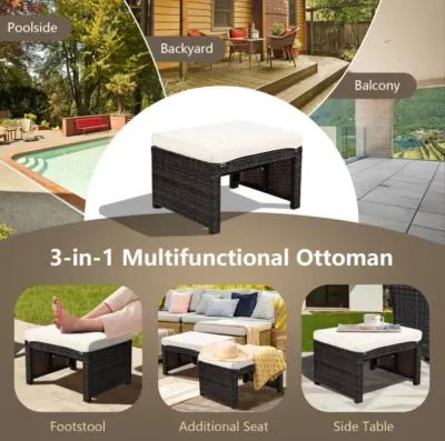 Hivvago 2 Pieces Patio Rattan Ottomans with Soft Cushion for Patio and Garden