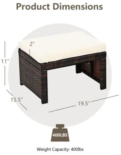 Hivvago 2 Pieces Patio Rattan Ottomans with Soft Cushion for Patio and Garden