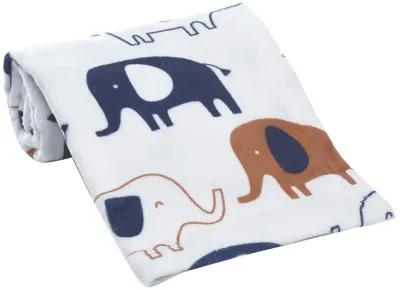 Lambs & Ivy Playful Elephant White/Blue Printed Fleece Baby Blanket