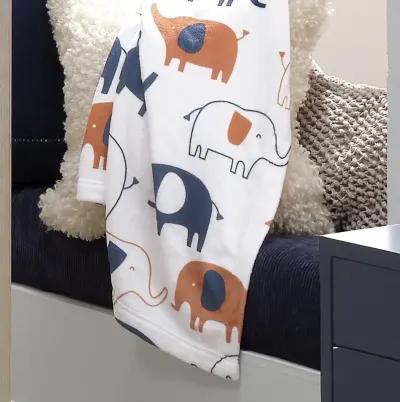 Lambs & Ivy Playful Elephant White/Blue Printed Fleece Baby Blanket