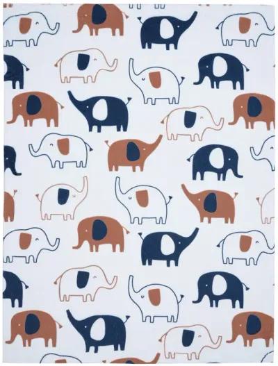 Lambs & Ivy Playful Elephant White/Blue Printed Fleece Baby Blanket