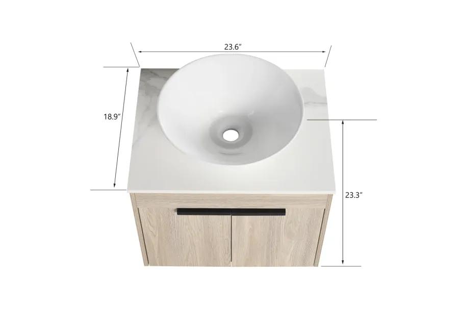 24" Modern Design Float Bathroom Vanity With Ceramic Basin Set