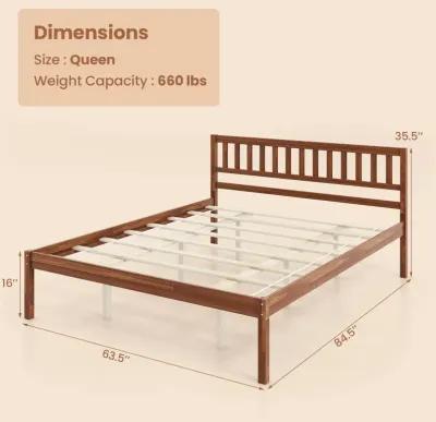 Queen Size Wood Bed Frame with Headboard and Slat Support-Queen Size