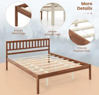 Queen Size Wood Bed Frame with Headboard and Slat Support-Queen Size