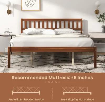 Queen Size Wood Bed Frame with Headboard and Slat Support-Queen Size