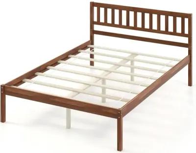 Queen Size Wood Bed Frame with Headboard and Slat Support-Queen Size