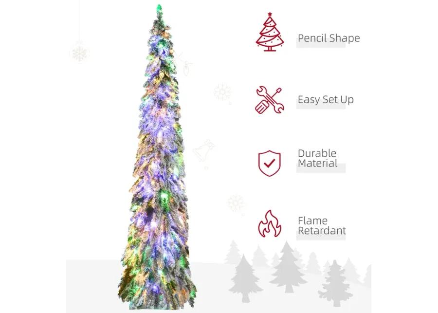 HOMCOM 7' Downswept Slim Snow Artificial Christmas Tree with LED Lights