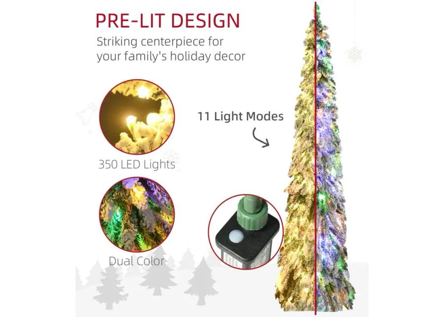 HOMCOM 7' Downswept Slim Snow Artificial Christmas Tree with LED Lights