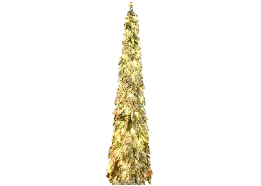 HOMCOM 7' Downswept Slim Snow Artificial Christmas Tree with LED Lights