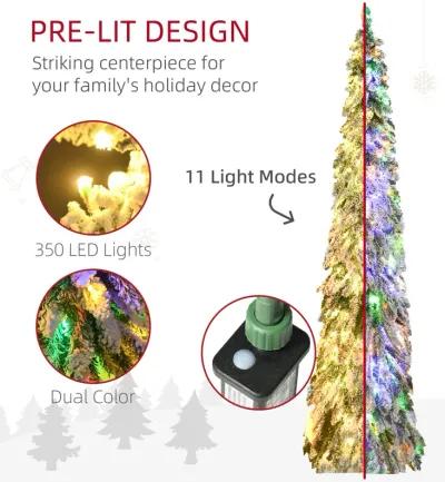 HOMCOM 7' Downswept Slim Snow Artificial Christmas Tree with LED Lights