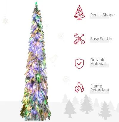 HOMCOM 7' Downswept Slim Snow Artificial Christmas Tree with LED Lights