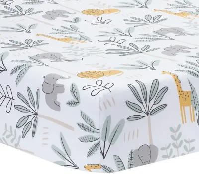 Lambs & Ivy Jungle Adventure 100% Cotton Baby/Toddler Fitted Crib Sheet - White