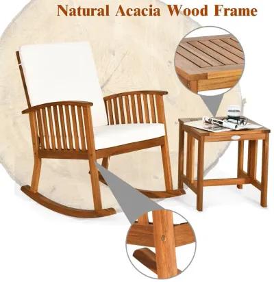 2 Pieces Acacia Wood Patio Rocking Chair Table Set