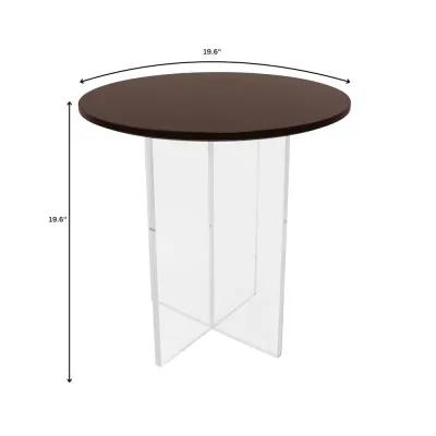 LeisureMod Valore Collection Acrylic Coffee Table With Walnut Top