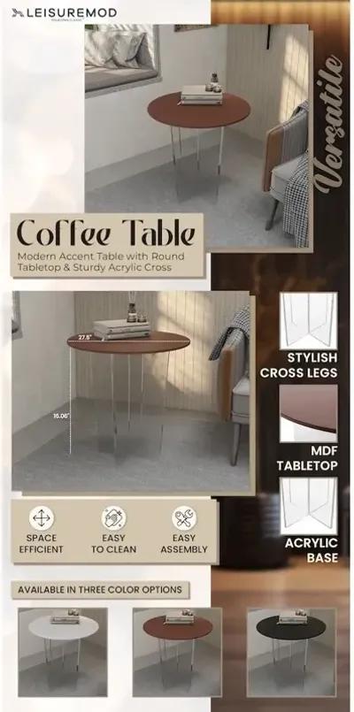 LeisureMod Valore Collection Acrylic Coffee Table With Walnut Top