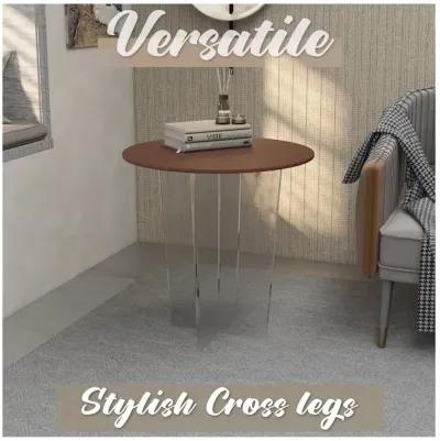 LeisureMod Valore Collection Acrylic Coffee Table With Walnut Top