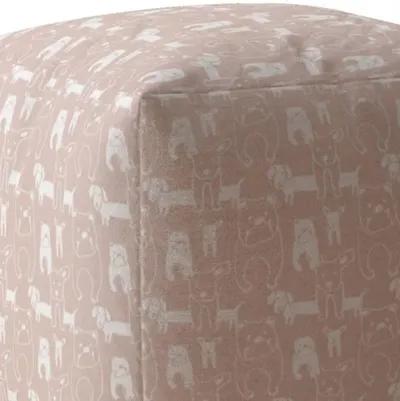 Homezia 17" Pink Cotton Dog Print Pouf Ottoman