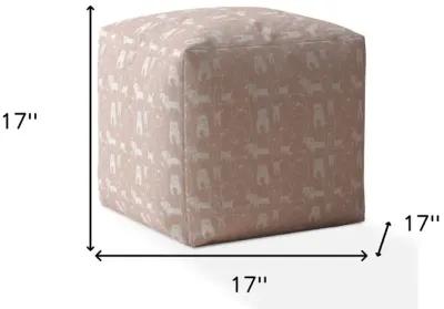 Homezia 17" Pink Cotton Dog Print Pouf Ottoman