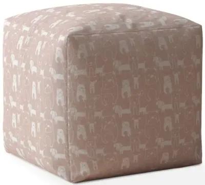 Homezia 17" Pink Cotton Dog Print Pouf Ottoman