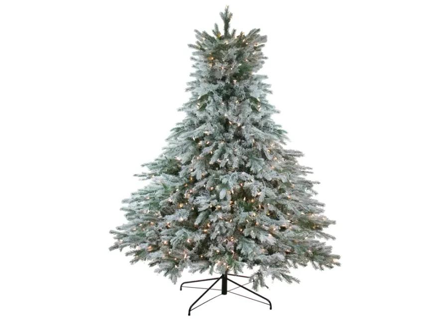 6.5' Pre-Lit Full Flocked Jasper Balsam Fir Artificial Christmas Tree - Clear Lights