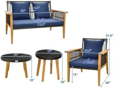 Hivvago 5 Piece Outdoor Conversation Set with 2 Coffee Tables for Backyard Poolside