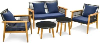 Hivvago 5 Piece Outdoor Conversation Set with 2 Coffee Tables for Backyard Poolside