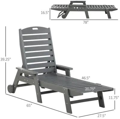 Light Gray Patio Recliner: Adjustable Chaise Lounge Chair with Wheels