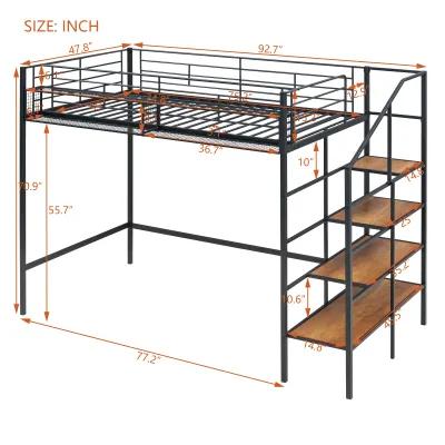 Merax Metal Loft Bed with Storage Shelves