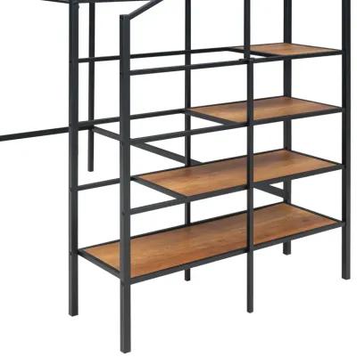 Merax Metal Loft Bed with Storage Shelves