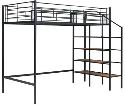 Merax Metal Loft Bed with Storage Shelves