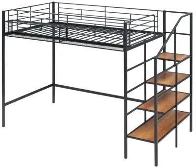 Merax Metal Loft Bed with Storage Shelves