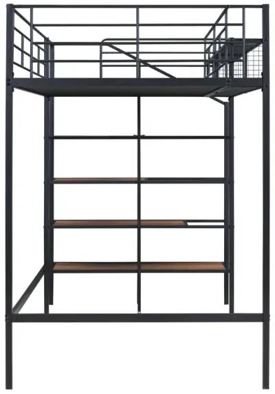 Merax Metal Loft Bed with Storage Shelves