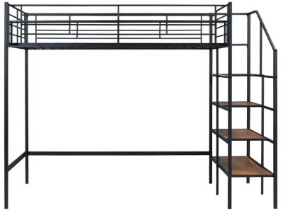 Merax Metal Loft Bed with Storage Shelves