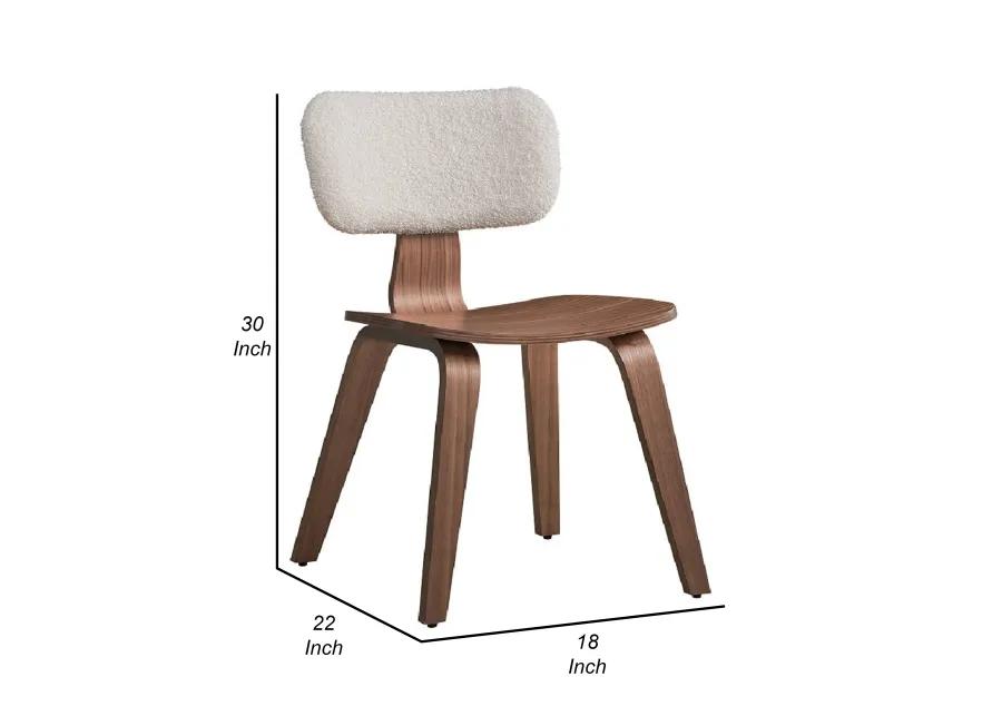 Aon 22 Inch Side Dining Chair Set of 2, Curved, White Boucle, Walnut Brown - Benzara