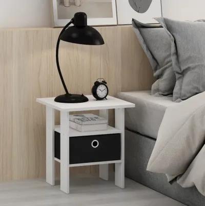 Andrey End Table Nightstand with Bin Drawer, White/Black