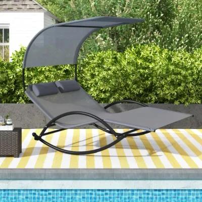 Hivvago Outdoor Dual Rocker Sunbed 2-Person Canopied Patio Lounger with Detachable Headrests