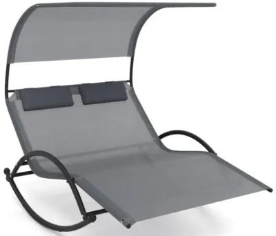 Hivvago Outdoor Dual Rocker Sunbed 2-Person Canopied Patio Lounger with Detachable Headrests